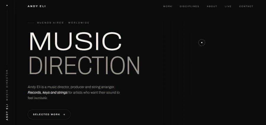 Captura del portfolio editorial de Andy Eli, director musical y productor